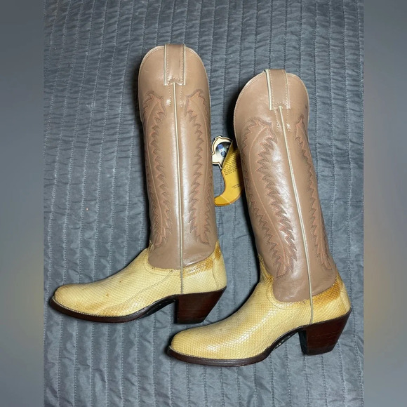 Justin Vintage Genuine Snakeskin Two-Tone Leather Cowboy Boots size 5.5B NWT - Picture 8 of 15